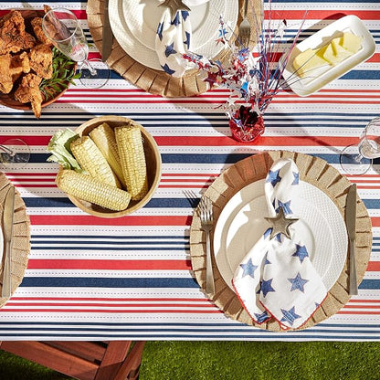 DII Patriotic Stripes Tabletop Collection, Stain Resistant & Waterproof, Tablecloth, 60x84, Red, White, & Blue