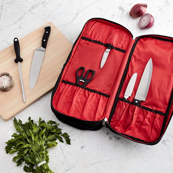 Mercer Culinary Triple-Zip 21-Pocket Knife Case,Black