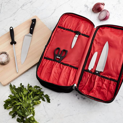 Mercer Culinary Triple-Zip 21-Pocket Knife Case,Black