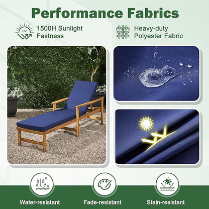 Chaise Lounge Cushions Outdoor, 80x 26x 3 Inch Waterproof & Fade-Resistant Lounge Chair Cushion, Outdoor Chaise Cushion with Removable Cover & Ties for Lawn, Patio, Pool & Beach, Navy Blue