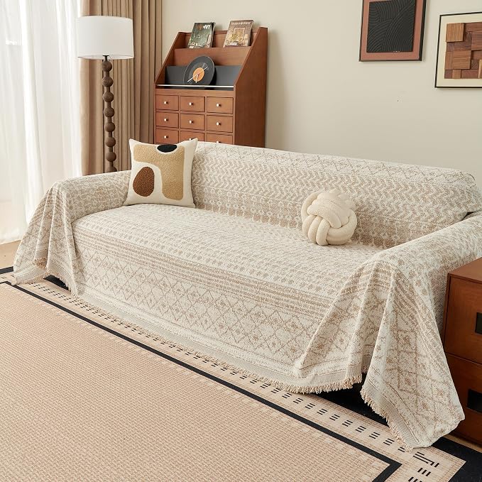 MEETSKY Boho Couch Cover for Sectional Sofa, Chenille Loveseat Sofa Covers Washable Pet Friendly Geometric Couch Covers