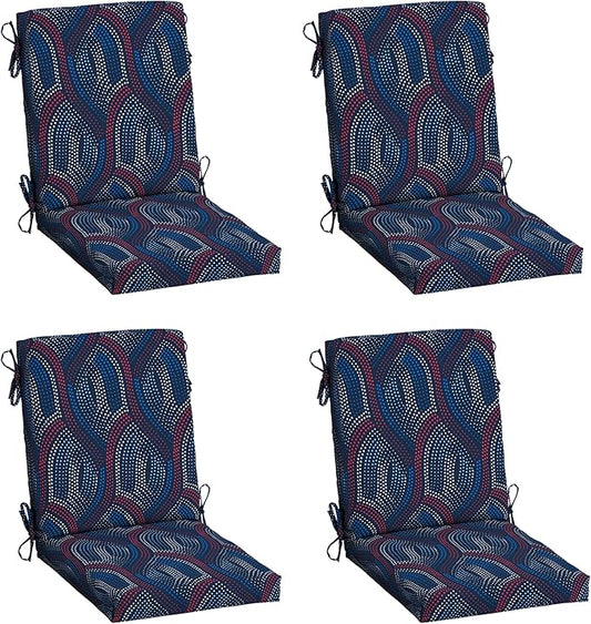 Arden 4-Pack Outdoor Patio Dining Chair Cushion, 20x44, Rain-Proof Seat Pad, Fade-Resistant Outdoor Cushion Sapphire Liberty Mosaic