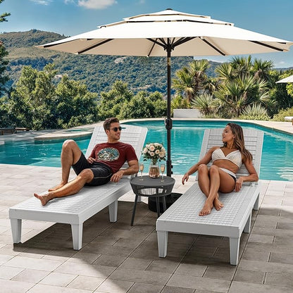 YITAHOME Outdoor Chaise Lounge Chair, Plastic Pool Chaise Lounge with 5-Position Backrest, Easy Assembly & Waterproof for Patio & Poolside, Set of 4, Grayish-White