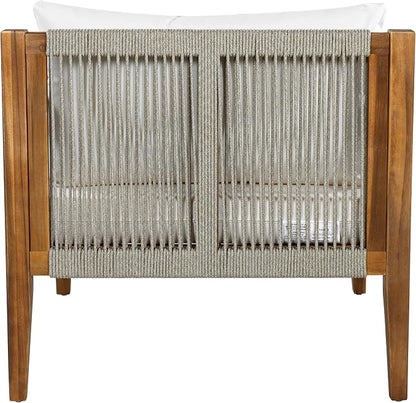 VilroCaz 3-Piece Patio Conversation Set, All Weather Sectional Sofa Set with Acacia Wood Frame and Woven Rope Accents, Outdoor Furniture Set with Cushions for Backyard Deck Poolside (Beige+Rope v)
