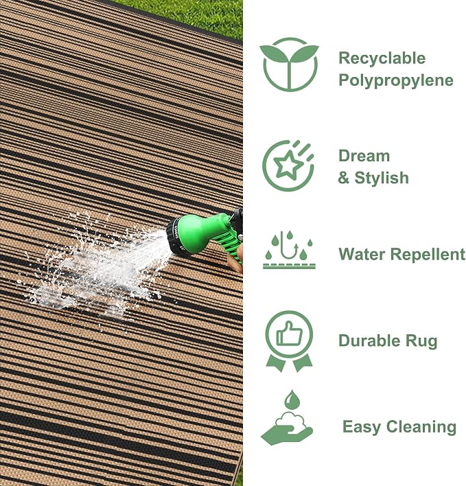GENIMO Outdoor Rug, Waterproof Plastic Rugs for Patio, 5'x8' Light Brown | Outside Larger Modern Carpet Mat for Porch Decor, Deck, Balcony, Camping, RV, Backyard, Picnic, Beach, Reversible, Foldable