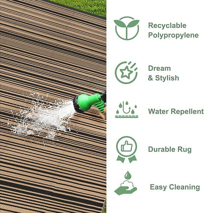 GENIMO Outdoor Rug, Waterproof Plastic Rugs for Patio, 9'x12' Light Brown | Outside Larger Modern Carpet Mat for Porch Decor, Deck, Balcony, Camping, RV, Backyard, Picnic, Beach, Reversible, Foldable