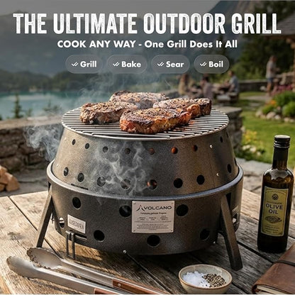 Volcano Tri-Fuel Collapsible Portable Grill & Stove with Lid–Propane, Charcoal &Wood, 19,500 BTU Burner,Heat-Safe Footprint,13"Cooking Surface, Carry Bag for Camping, Tailgating&Emergency Preparedness