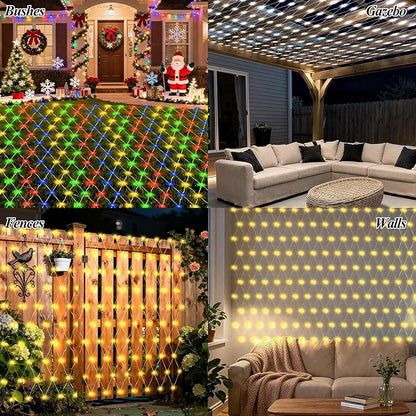 8ft x 8ft Net Lights, 180LED Gazebo Lights Outdoor 8 Modes Timer, Waterproof Connectable Christmas String Lights Clear Wire Plug in for Bushes Patio Pergolas Garden Holiday Party - Cool White