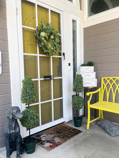 Admired by Nature 38" Artificial Ball-Shaped Topiary Tree - for Home Decor, Offices, Front Porches, Indoor & Outdoor Faux Trees with Green Pot - Set of 2, Green