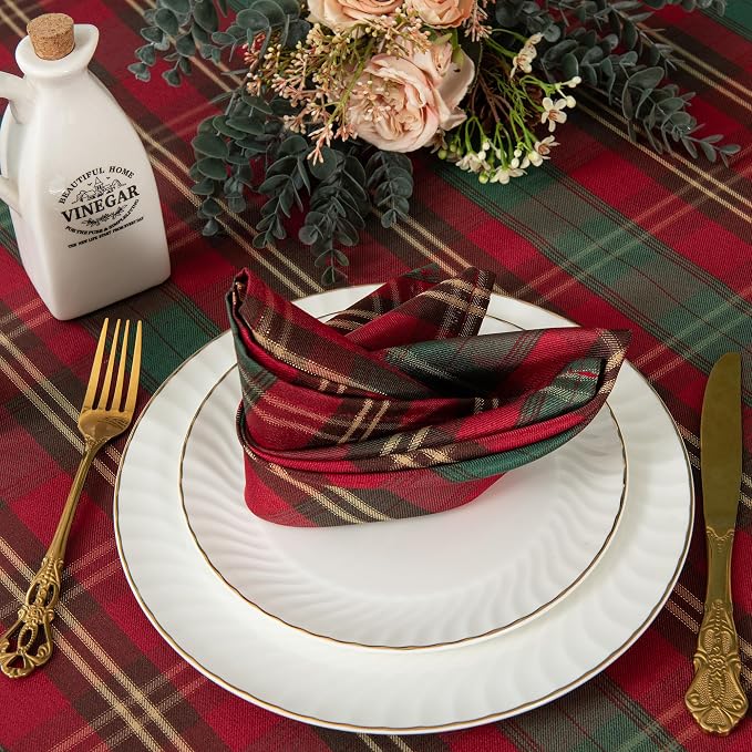 Rectangle Plaid Waterproof Tablecloth for Christmas, W20 x L20 | Checkered Style Table Cloth Holiday Family Gathering Rectangle Table Cover - Spillproof - Ideal for Indoor & Outdoor Use