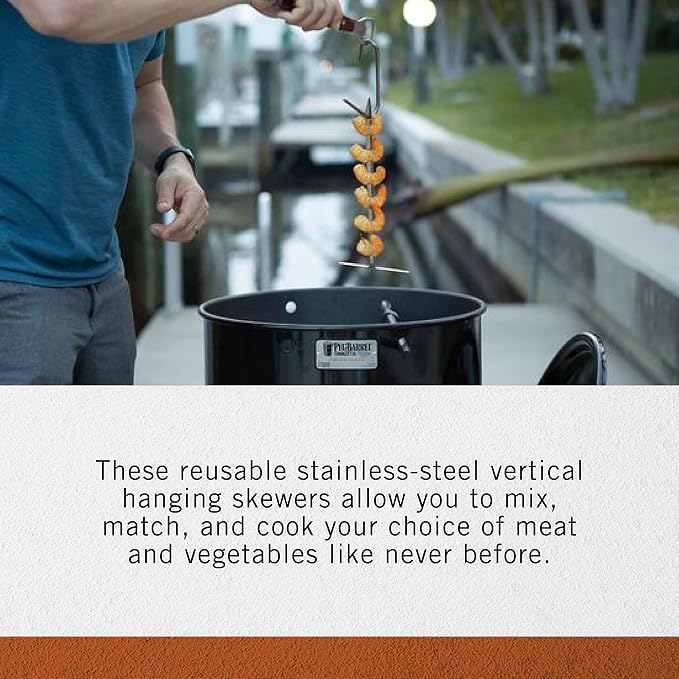 Pit Barrel Cooker 10" Vertical Skewers (4X) | 4 Stainless Steel Vertical Skewers, Barrel Smoker Hanger Kabab for Meat and Veggies, Reusable Grill Accessories