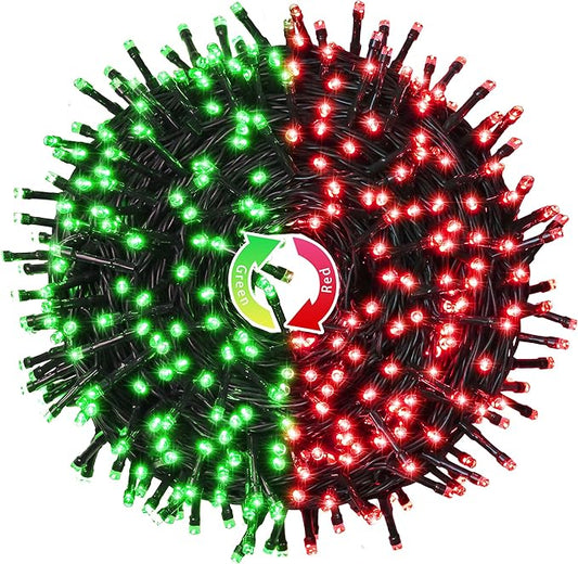 JMEXSUSS Green Wire LED Christmas String Lights, Red to Green, 250 LED