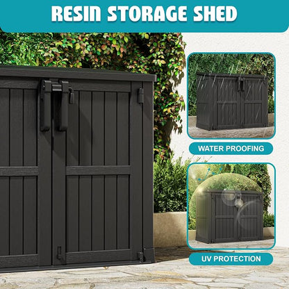 Outdoor Horizontal Resin Storage Shed 36 Cu Ft with Lockable Doors, Waterproof Storage Box for Backyards, Portable Outdoor Storage Cabinet Easy to Assemble