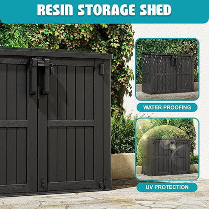 Horizontal Outdoor Storage Shed 36 Cu Ft with Lockable Doors, Portable Outdoor Storage Box -Waterproof Outdoor Storage Cabinet for Backyard