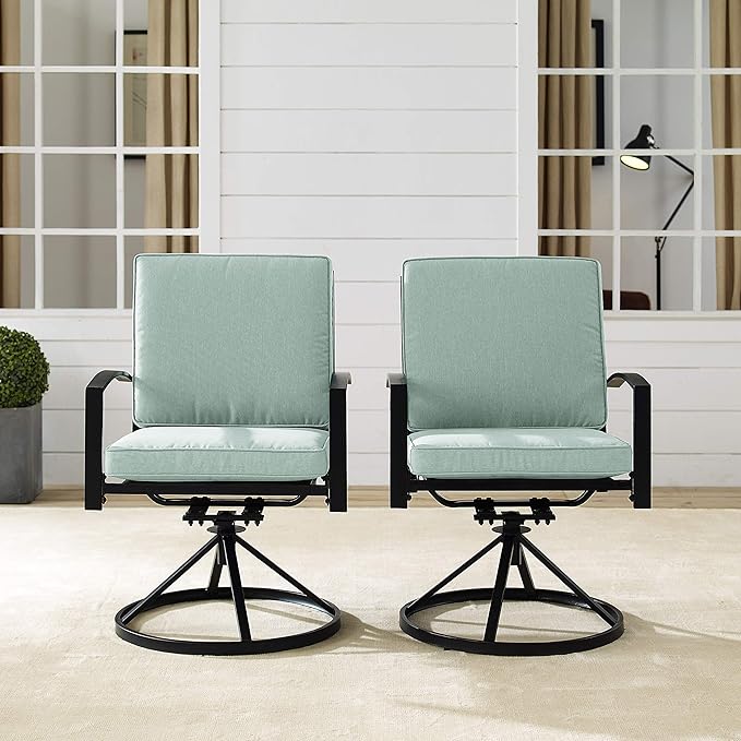 Crosley Furniture Kaplan 2-Piece Swivel Outdoor Chair Set, Dining Patio Chairs for Deck, Backyard, Oiled Bronze with Mist Cushions