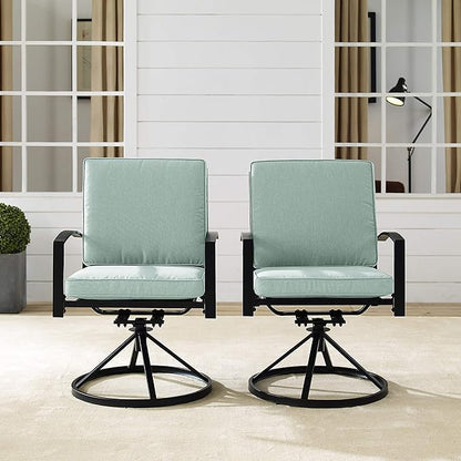 Crosley Furniture Kaplan 2-Piece Swivel Outdoor Chair Set, Dining Patio Chairs for Deck, Backyard, Oiled Bronze with Mist Cushions