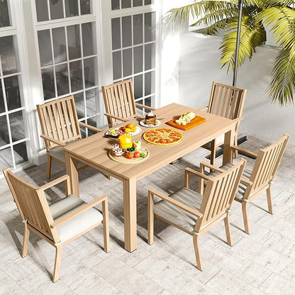 FansaFurn Patio Dining Chairs Set of 2, Aluminum Outdoor Patio Chairs with Waterproof Cushions, Metal Outdoor Patio Furniture Set for Porch, Balcony, Deck, Backyard, Light Wood Color