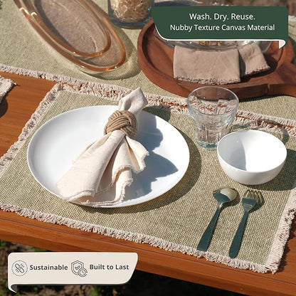 Hausattire Cotton Frayed Placemats Set of 4 Dining Table 13x19 Inch | Rustic Farmhouse Boho Washable Easter Placemat for Outdoor Parties BBQ's Wedding, Special Occasions, Nubby Cotton - Taupe