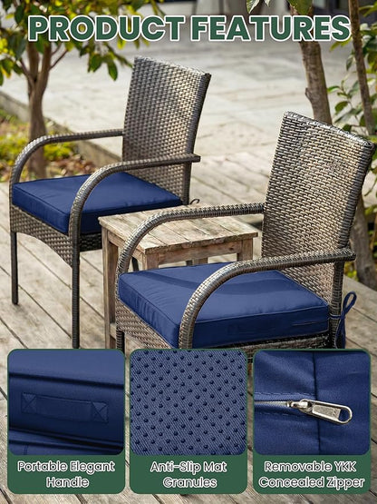 Outdoor Chair Cushion 17 x 16 x 3 Inches Patio Furniture Outdoor Waterproof Seat Cushion, Patio Chair Cushion with Handles and Ties, Square Dining Chair Cushion Set of 2, Blue