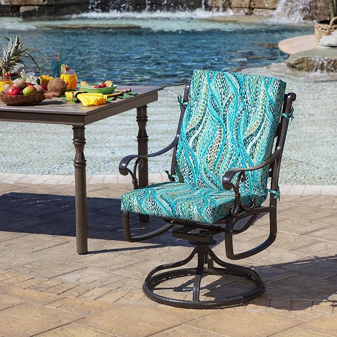 Arden Outdoor Patio Dining Chair Cushion, 20x44, Rain-Proof Seat Pad, Fade-Resistant Outdoor Cushion Teal Ariel