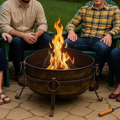Sunnydaze 24-Inch Steel Small Fire Pit for Outside - Wood-Burning Fire Pit Bowl for Outdoors with Spark Screen, Log Poker, and Grate