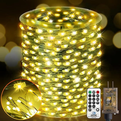 KNONEW 532FT 1600LED Green Wire Outdoor Fairy Lights Plug in Warm White | Timer,Memory,Dimmable,Remote,Waterproof,Green Wire,Invisible in Greenery,for Garden,Wedding,Party, Indoor/Outdoor, Christmas