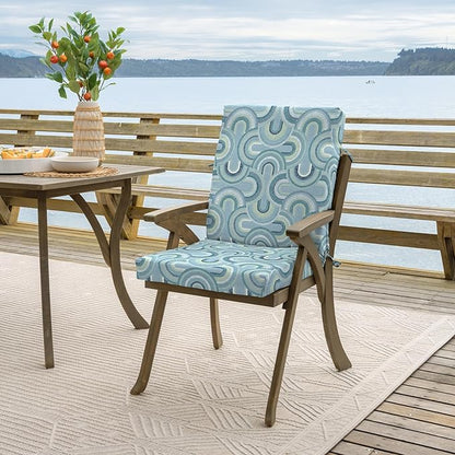 Arden 2-Pack Outdoor Patio Dining Chair Cushion, 20x44, Rain-Proof Seat Pad, Fade-Resistant Outdoor Cushion Coastal Blue Geometric