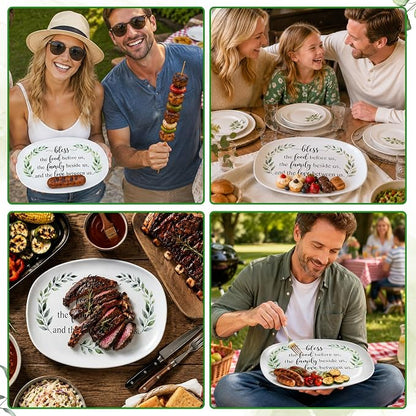 R HORSE Bless Melamine Platter Gift, Reusable White Oval Serving Dishes | Bless, Food, Family, Love Serving Tray Plate, Birthday Housewarming Gift, Ideal for Appetizer, Dessert, Snack, Dinner Party