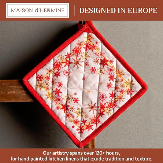 Maison d' Hermine Pot Holders 100% Cotton Potholders (8" x 8", Pack of 1) | Heat Resistant Hot Pads with Loop BBQ Cooking Baking Hotel Kitchen Handling Hot Pans Thanksgiving Christmas - Crystal Star