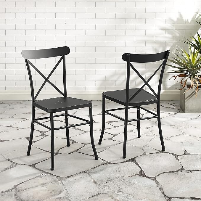 Crosley Furniture Astrid 2-Piece Indoor Outdoor Chair Set, Dining Chairs for Kitchen, Patio, Porch, Deck, Matte Black