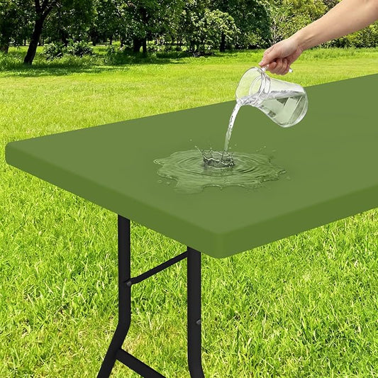 Smiry Rectangle Tablecloth, Elastic Fitted Flannel Backed Vinyl Tablecloths for 4ft Folding Tables, Waterproof Wipeable Table Covers for Indoor, Outdoor, Picnic and Camping (Olive, 24"x48")
