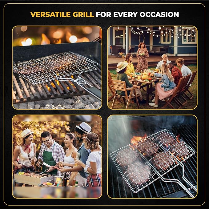 UPGRILLZ 2 Set Fish Grill Baskets for Outdoor Grill Vegetables, Fish Grilling rack for Grill, BBQ Grilling Basket, Stainless steel Grill Basket for Veggies, shrimp Includes 50 skewers, Silicon Brush, and Carry Bag