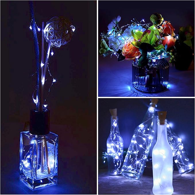 6 Pack Solar Powered Wine Bottle Lights, 20 LED Waterproof Copper Cork Solar Lights for Wedding Christmas, Outdoor, Holiday, Garden, Patio, Pathway Decor (Cool White)