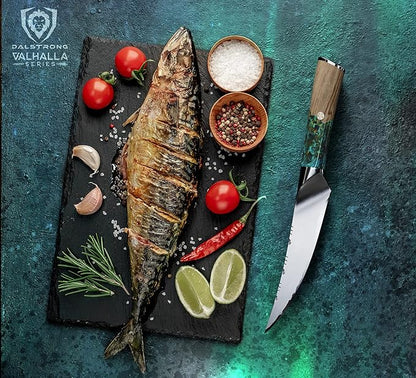 Dalstrong Fillet Knife - 6.5 inch - Valhalla Series - 9CR18MOV HC Steel - Celestial Resin & Wood Handle Gift Kitchen Knife - Meat Cutting, Carving, Bone, Deboning, Boning - Leather Sheath