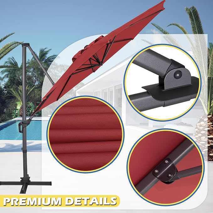 Sunnyglade 10Ft Cantilever Patio Umbrella, 360° Rotation & Integrated Tilting System Offset Umbrella with 8 Sturdy Ribs, Fade-resistant & Waterproof for Garden Backyard Poolside Deck