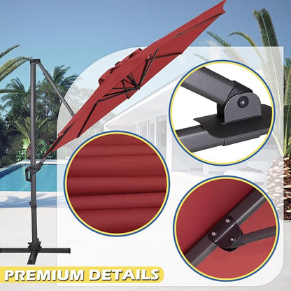 Sunnyglade 10Ft Cantilever Patio Umbrella, 360° Rotation & Integrated Tilting System Offset Umbrella with 8 Sturdy Ribs, Fade-resistant & Waterproof for Garden Backyard Poolside Deck