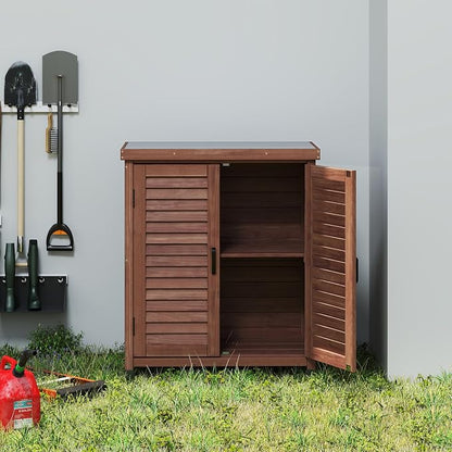 KEIKI Potting Bench with Storage Cabinet and Metal Table Top for Outdoor Patio Weatherproof Garden Workstation