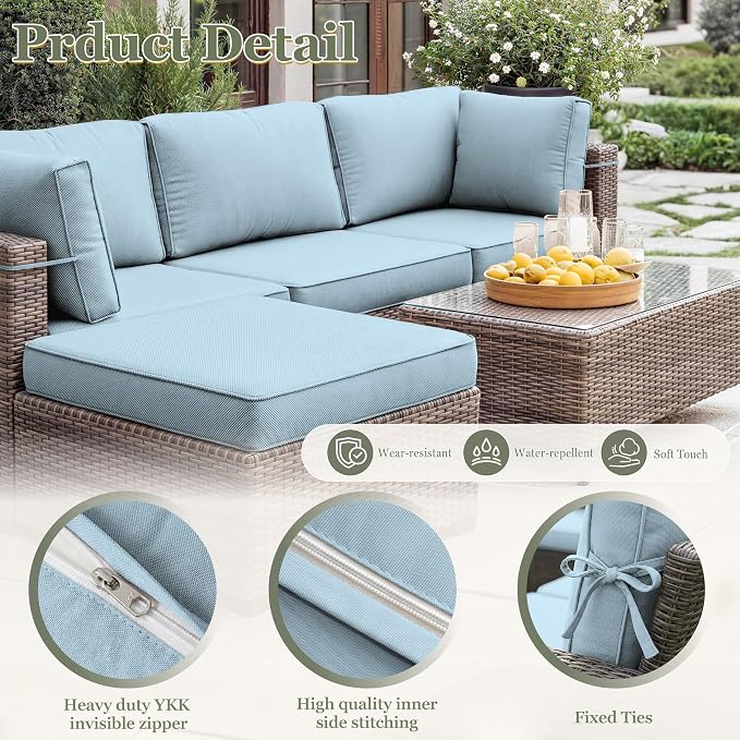 9 Pcs Outdoor Patio Cushions Covers Replacement Sets, Covers Only | 9 Pcs Patio Cushions Covers Replacement UV Resistant, Water Anti-Slip, Heavy-Duty Zippers for 5 Pcs Patio Furniture Set