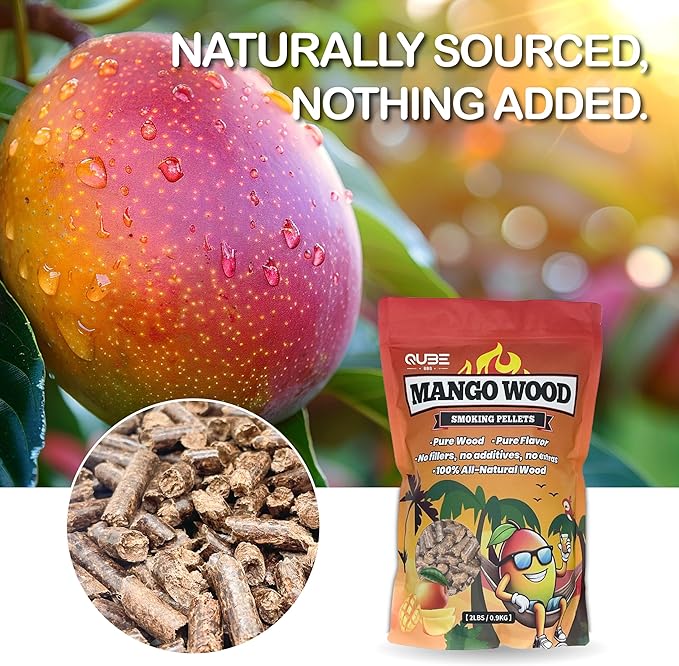 Taiwanese Mango Wood Smoking Pellets | Sweet Tropical BBQ Smoke | Use Less, Taste More | 100% Natural Hardwood for All Grills & Smokers | 2lb Bag