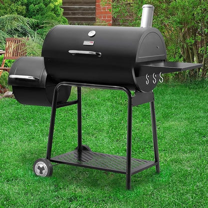 Royal Gourmet CC1830M 30 Inch Barrel Charcoal Grill with Offset Smoker & Warming Rack, Outdoor BBQ Grill with 811 Sq. In. Grilling Space for Backyard, Patio and Parties, Black