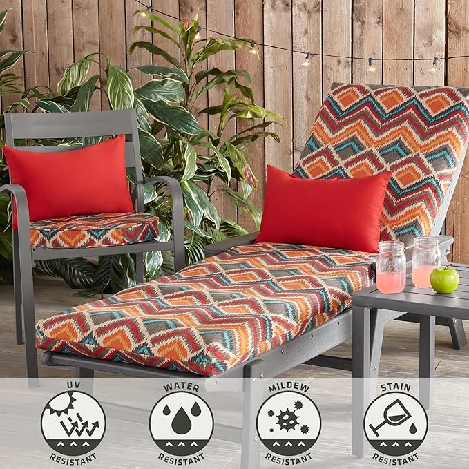 Greendale Home Fashions Outdoor Reversible Chaise Lounge Chair Cushion, Aztec