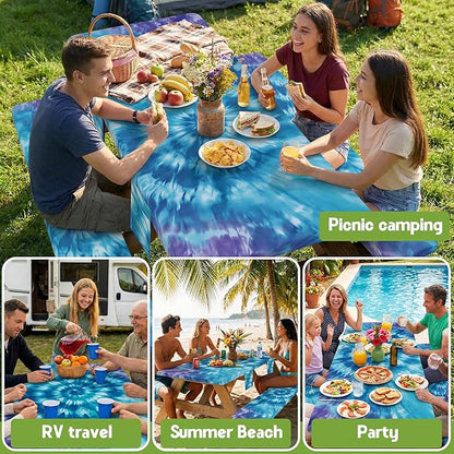 Fitted Picnic Table Cover with Bench Covers Vinyl Waterproof Elastic Edges Fitted Rectangle Table Cloth Patio Tablecloth Camping Gear Essentials Rv Accessories Road Trip Supplies Car Travel Must Have
