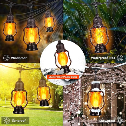Halloween Flame String Lights,21FT Orange Halloween Lights with 10 Bulb | Flickering Flame, Timer, Waterproof LED Outdoor Patio Lights for Yard Garden Bistro Porch Indoor Outdoor Halloween Decor