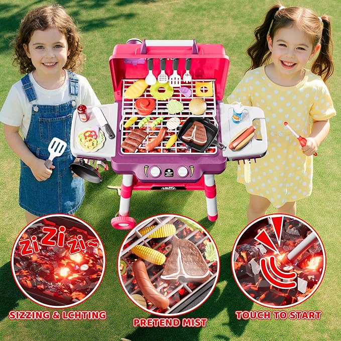 2-Tier Kids BBQ Grill Playset, Toy Grill for Kids, Outdoor Play Food | For toddlers ages 3-5, includes 35 grill accessories, play food & utensils for outdoor pretend BBQ cookout playset fun