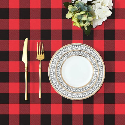 Buffalo Rectangle Picnic Tablecloth, 8 Foot Elastic Fitted Vinyl Table Cloth with Flannel Backing, Waterproof Plaid Table Covers for Dining, Camping, Outdoor (Black and Red, 30" x 96")