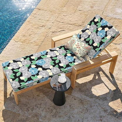 LVTXIII Outdoor Chaise Lounge Cushion 72x21x3 Inch, Water-Repellent Patio Seat Cushion with Ties & Hidden Zipper, Thick Foam Pad for Lawn Chair, Poolside, Patio Furniture, Sketch Peony