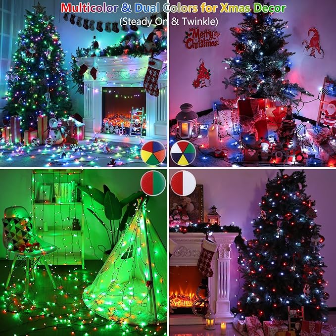 Toodour 4th of July String Lights, 115ft 350 LED RGB Color Changing String Lights with Remote & Timer, Waterproof Red White and Blue Lights for Home Yard Holiday Tree Party Indoor Outdoor Decoration