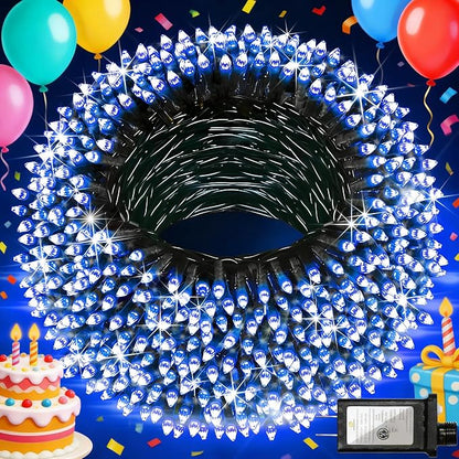 Christmas String Lights Outdoor Green Wire 470FT 1500 LED Blue | Dimmable, 12 Light Styles, Memory Timer, Waterproof, 29V Safe Low Voltage, Diamond-Faceted LED, Energy Efficiency