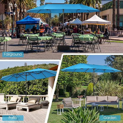 Tangkula 15Ft Double-Sided Patio Umbrella, Outdoor Extra Large Umbrella W/Hand-Crank System & Air Vents, Market Twin Umbrella W/ 12-Rib Sturdy Metal Frame for Poolside, Garden Backyard (Blue)