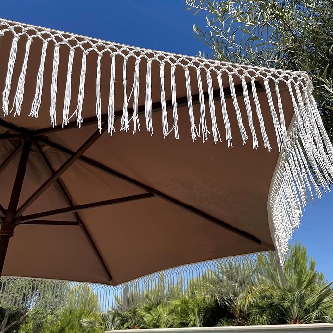 FORMOSA 9ft 6 Rib Market Bohemian Patio Umbrella Replacement Canopy - 300D UV Protective and Water Resistant Patio Canopy - Taupe Tassels